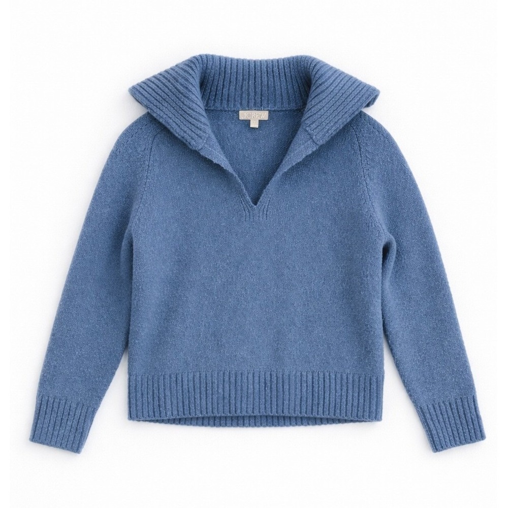 J. Crew Women's Johnny Collar Merino Wool Alpaca Blend Sweater Blue-‎ XS